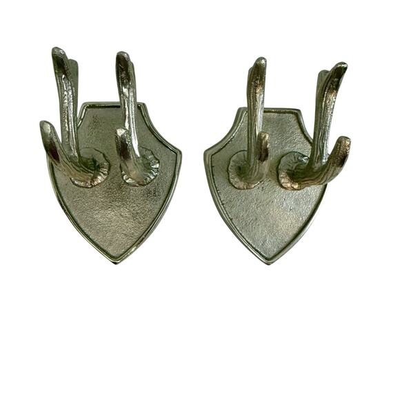 Silver tone textured metal faux antler wall plaques set of two - Picture 9 of 16